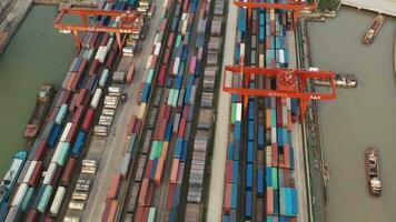 Containers and seaport, trade and logistics. video