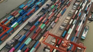 Containers and seaport, trade and logistics. video