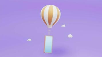 Loop animation of hot air balloon and phone, 3d rendering. video