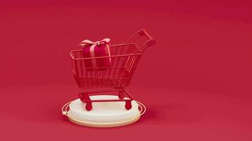 Loop animation of shopping cart and gifts, 3d rendering. video
