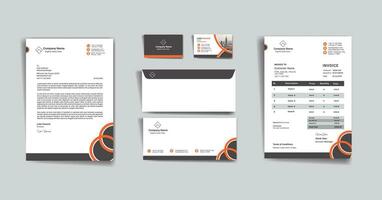 stationery set for business office vector design with letterhead, envelope, invoice, business card geometrical design stationary set