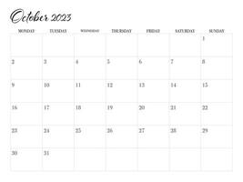 calendar october 2023 start from monday vector