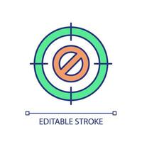 Blocked goal RGB color icon. Achieving results. Wrong target. Overcoming challenges. Strategy failure. Stop symbol. Isolated vector illustration. Simple filled line drawing. Editable stroke