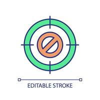 Blocked goal RGB color icon. Achieving results. Wrong target. Overcoming challenges. Strategy failure. Stop symbol. Isolated vector illustration. Simple filled line drawing. Editable stroke