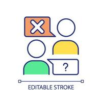 Misunderstanding RGB color icon. Negative reaction. Wrong answer. Communication breakdown. Rejected proposal. Isolated vector illustration. Simple filled line drawing. Editable stroke