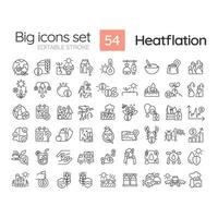 Customizable set of thin line big icons representing heatflation, isolated vector, global warming impact illustration. vector