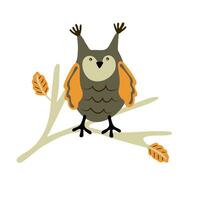 Owl on branch of tree. fall clipart, autumn twig vector