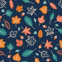 Autumn seamless pattern with different leaves. Hand drawing vector leaves