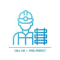 Railway worker pixel perfect gradient linear vector icon. Railroad labor. Rail maintenance. Civil engineering. Thin line color symbol. Modern style pictogram. Vector isolated outline drawing