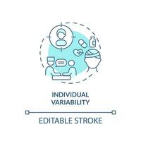 Individual variability turquoise concept icon. Unique patient responding on treatment. Precision medicine factor abstract idea thin line illustration. Isolated outline drawing. Editable stroke vector