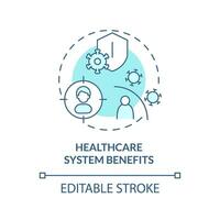 Healthcare system benefits turquoise concept icon. Disease management development. Advantage of precision medicine abstract idea thin line illustration. Isolated outline drawing. Editable stroke vector