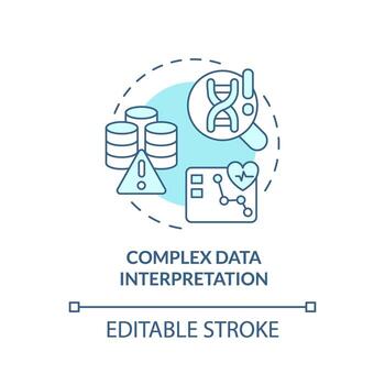 Complex data interpretation turquoise concept icon. Mistakes in research. Precision medicine challenge and limitation abstract idea thin line illustration. Isolated outline drawing. Editable stroke vector