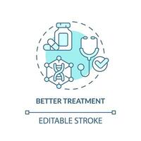 Better treatment turquoise concept icon. Delivering improved treatment for patients. Benefit of precision medicine abstract idea thin line illustration. Isolated outline drawing. Editable stroke vector