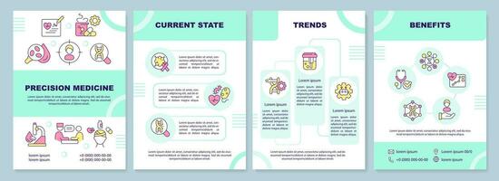 Precision medicine blue gradient brochure template. Genes studying. Leaflet design with linear icons. 4 vector layouts for presentation, annual reports