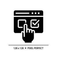 Flat design pixel perfect glyph style icon representing electronic voting, isolated vector illustration, election cyber security sign.