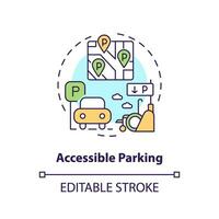 Accessible parking concept icon. Wheelchair transport. Disability support. Barrier free. Reserved parking abstract idea thin line illustration. Isolated outline drawing. Editable stroke vector