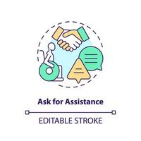 Ask for assistance concept icon. Disability service. Priority boarding. Accessible city. Transportation security abstract idea thin line illustration. Isolated outline drawing. Editable stroke vector