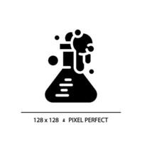 vástago en química píxel Perfecto negro glifo icono. estudiar material condiciones. innovador método. educación sistema. silueta símbolo en blanco espacio. sólido pictograma. vector aislado ilustración