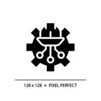 STEM in engineering pixel perfect black glyph icon. Improvement of networks building. Digital technology settings. Silhouette symbol on white space. Solid pictogram. Vector isolated illustration