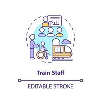 Train staff concept icon. Cultural sensitivity. Disability assistance. Travel experience. Customer service abstract idea thin line illustration. Isolated outline drawing. Editable stroke vector