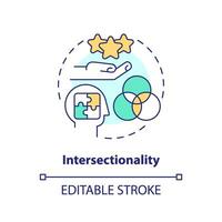 Intersectionality concept icon. Person identity. Social justice. Mental health. Cultural competence. Unique experience abstract idea thin line illustration. Isolated outline drawing. Editable stroke vector