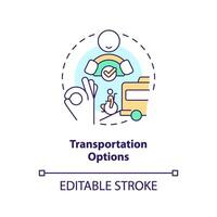 Transportation option concept icon. People with disabilities. Transport service. Ride sharing. Safe travel abstract idea thin line illustration. Isolated outline drawing. Editable stroke vector