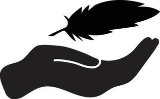 pluma en mano icono. ligero signo. sensible icono con suave pluma símbolo. plano estilo. vector