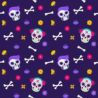 Dia de muertos seamless pattern element set with skull and bones. Day of the dead vector