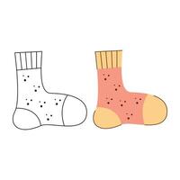 Sock with a pattern of circles. Black and white and color clipart vector illustration.