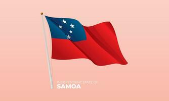 Samoa flag waving at the flagpole. Vector 3D