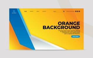 Landing page template with blue and white abstract geometry shape on yellow orange background for website home page vector