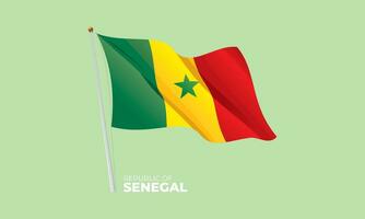 Senegal flag waving at the flagpole. Vector 3D