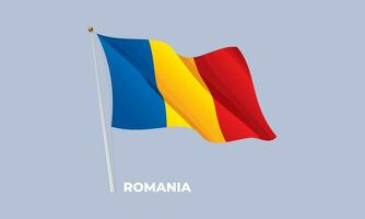 Romania flag waving at the flagpole. Vector 3D