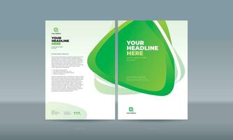 Illustration of 3d rounded triangles overlapping with yellow white green gradient background. A4 size front and back book cover template for annual report, magazine, portfolio, brochure, poster vector