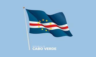 Cabo Verde flag waving at the flagpole. Vector 3D