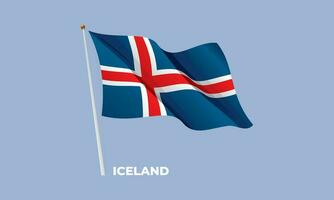 Iceland flag waving at the flagpole. Vector 3D