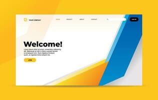 Landing page template with yellow and blue abstract geometry shape on white background for website home page vector