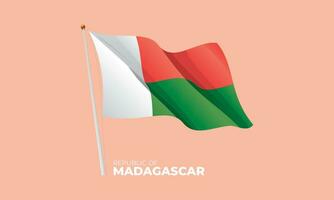 Madagascar bandera ondulación a el asta de bandera. vector 3d