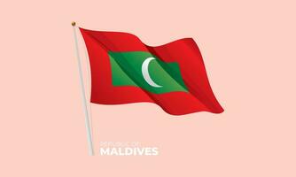 Maldives flag waving at the flagpole. Vector 3D