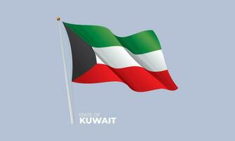 Kuwait national flag waving at the flagpole. Vector 3D