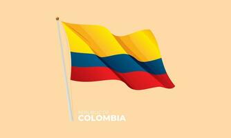 Colombia flag waving at the flagpole. Vector 3D