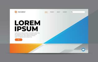 Landing page template with blue and orange triangle geometry shape on white background for website home page vector