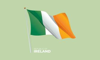 Ireland flag waving at the flagpole. Vector 3D