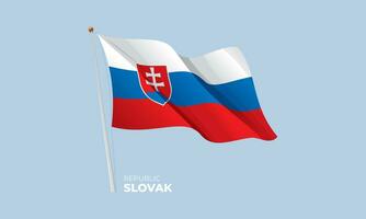 Slovakia flag waving at the flagpole. Vector 3D