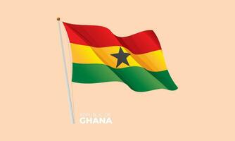 Ghana flag waving at the flagpole. Vector 3D