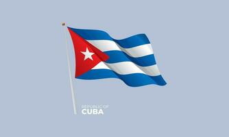 Cuba bandera ondulación a el asta de bandera. vector 3d