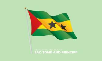 Sao Tome and Principe flag waving at the flagpole. Vector 3D