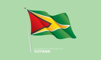 Guyana flag waving at the flagpole. Vector 3D