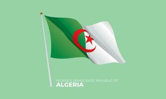Algeria flag waving at the flagpole. Vector 3D