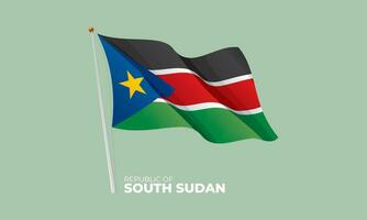 South Sudan flag waving at the flagpole. Vector 3D